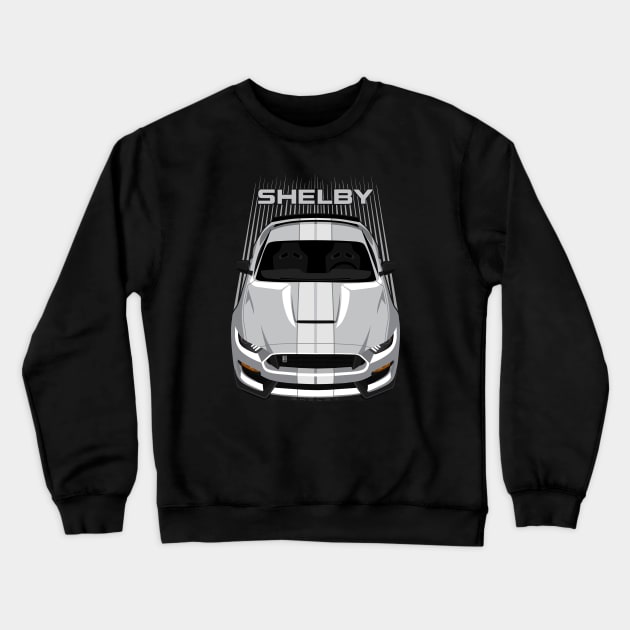 Ford Mustang Shelby GT350 2015 - 2020 - Silver - White Stripes Crewneck Sweatshirt by V8social